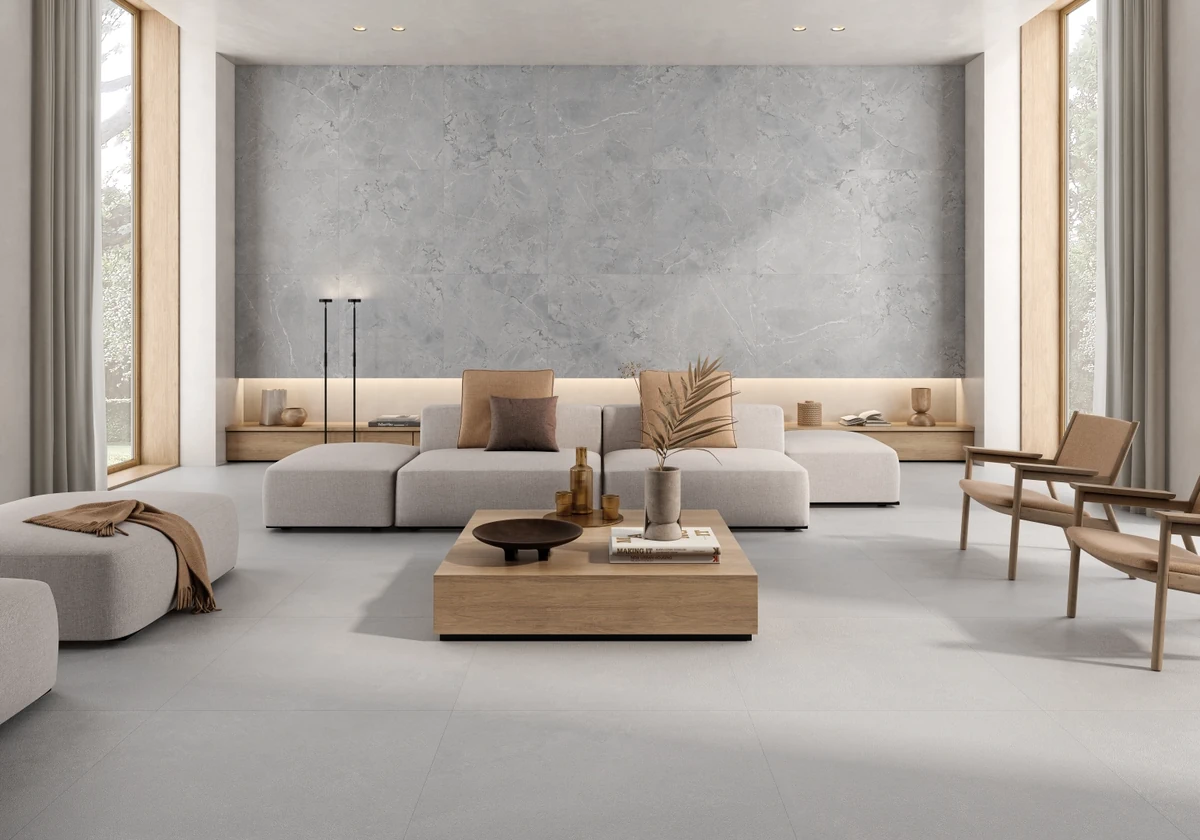 Gres Kerben ETERNIA efekt beton - aranzacja w eleganckiej lazience