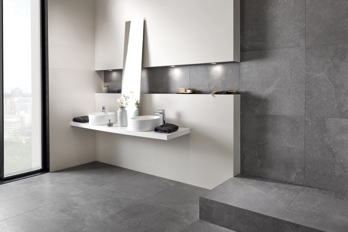 Gres Kerben ESSENTIAL efekt kolor - aranzacja w eleganckiej lazience