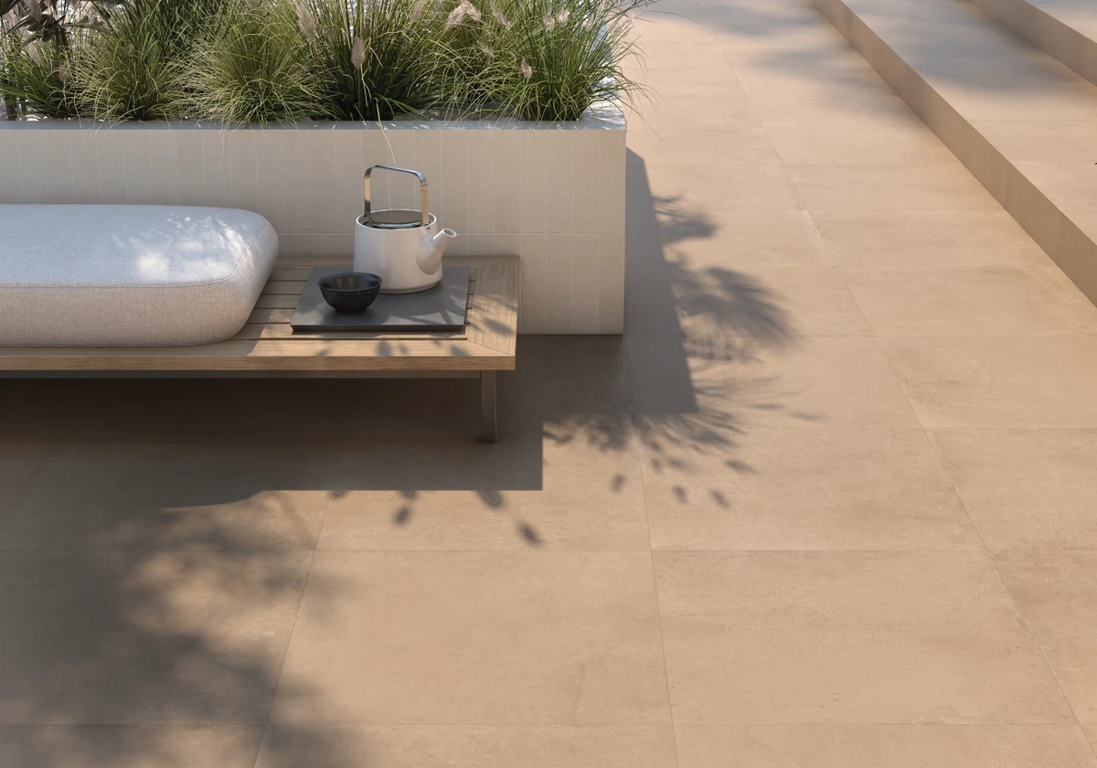 Gres Kerben TERRACOTA efekt kolor - aranzacja w nowoczesnym salonie