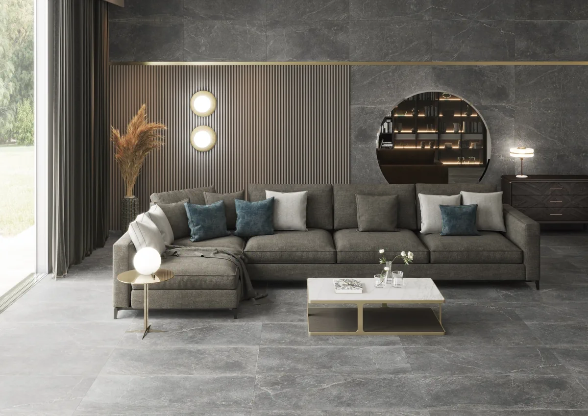 Gres Kerben BLEUEMIX efekt kamień - aranzacja w eleganckiej lazience