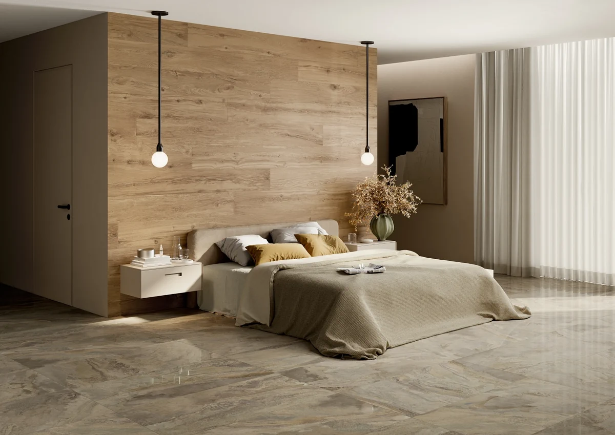 Gres La Fabbrica Ava DEEP STONE efekt kamień - aranzacja w eleganckiej lazience