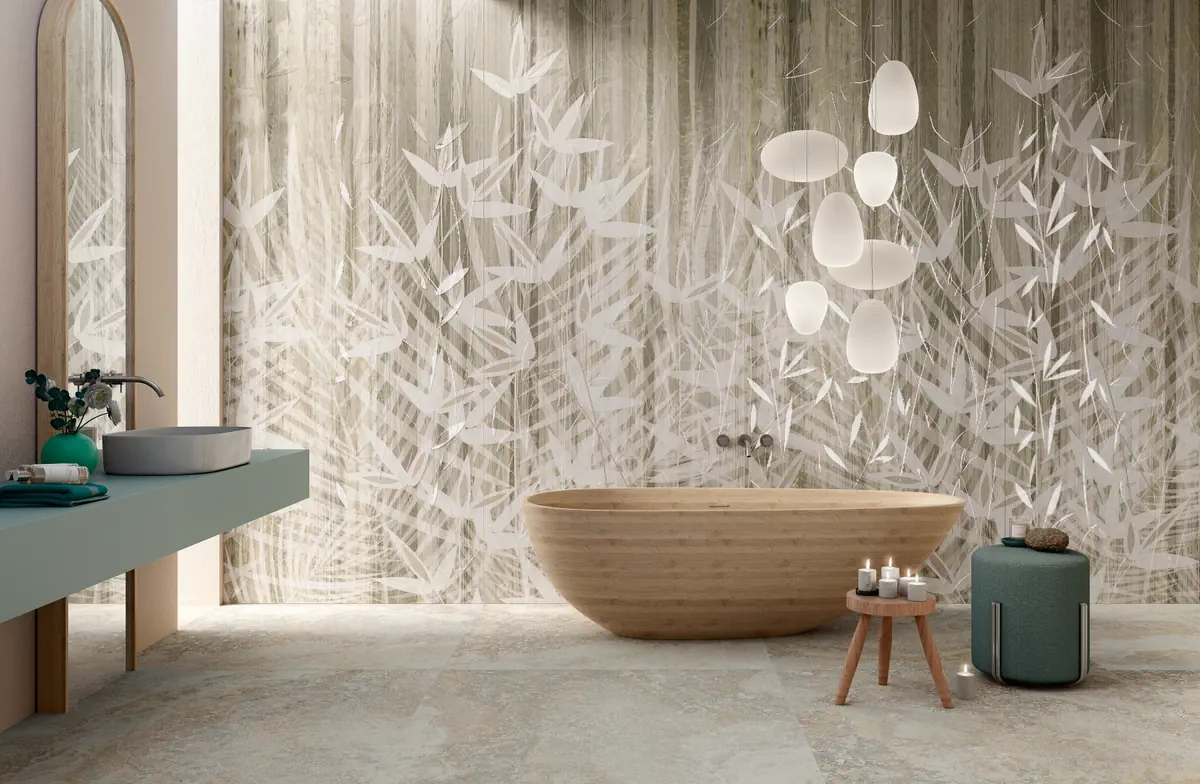 Gres La Fabbrica Ava IMAGINE efekt tapeta - aranzacja w minimalistycznym wnetrzu