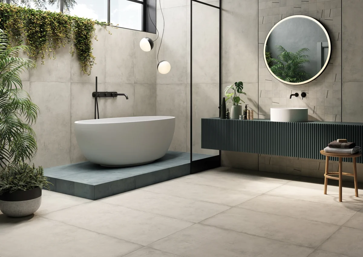 Gres La Fabbrica Ava HURBAN efekt kamień - aranzacja w eleganckiej lazience