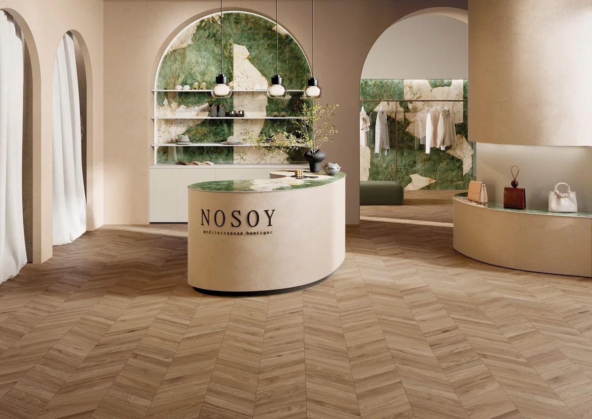 Gres La Fabbrica Ava HONEY WOOD efekt drewno, kamień - aranzacja w przy kominku