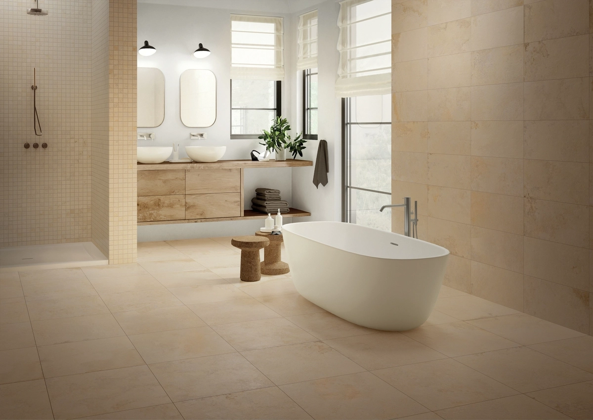 Gres La Fabbrica Ava ROYAL STONE efekt kamień - aranzacja w eleganckiej lazience