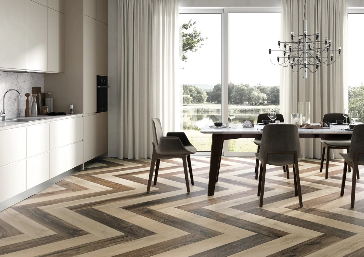 Gres La Fabbrica Ava IL CERRETO efekt drewno - aranzacja w eleganckiej lazience