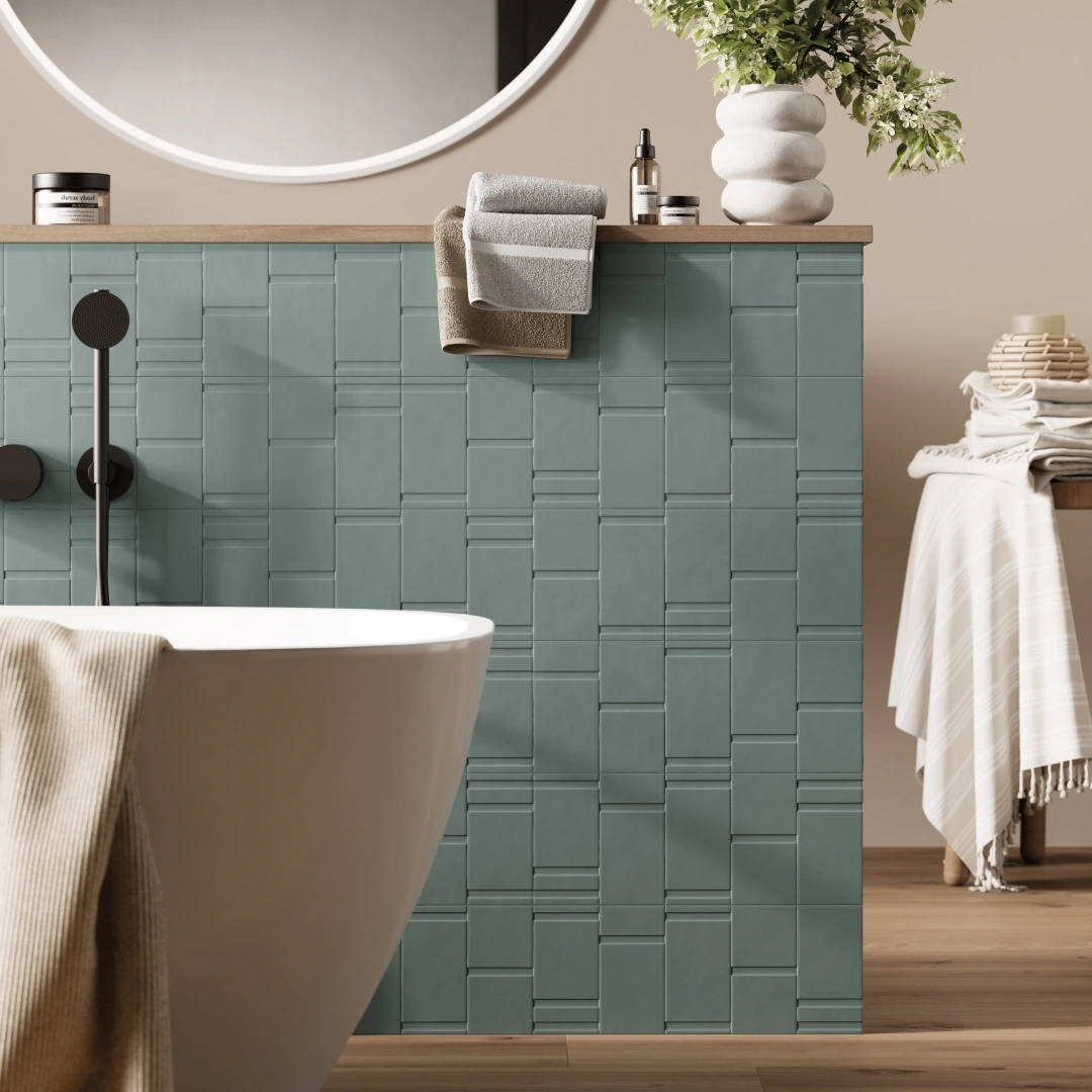 Gres La Fabbrica Ava GROOVES efekt beton - aranzacja w przestronnym holu