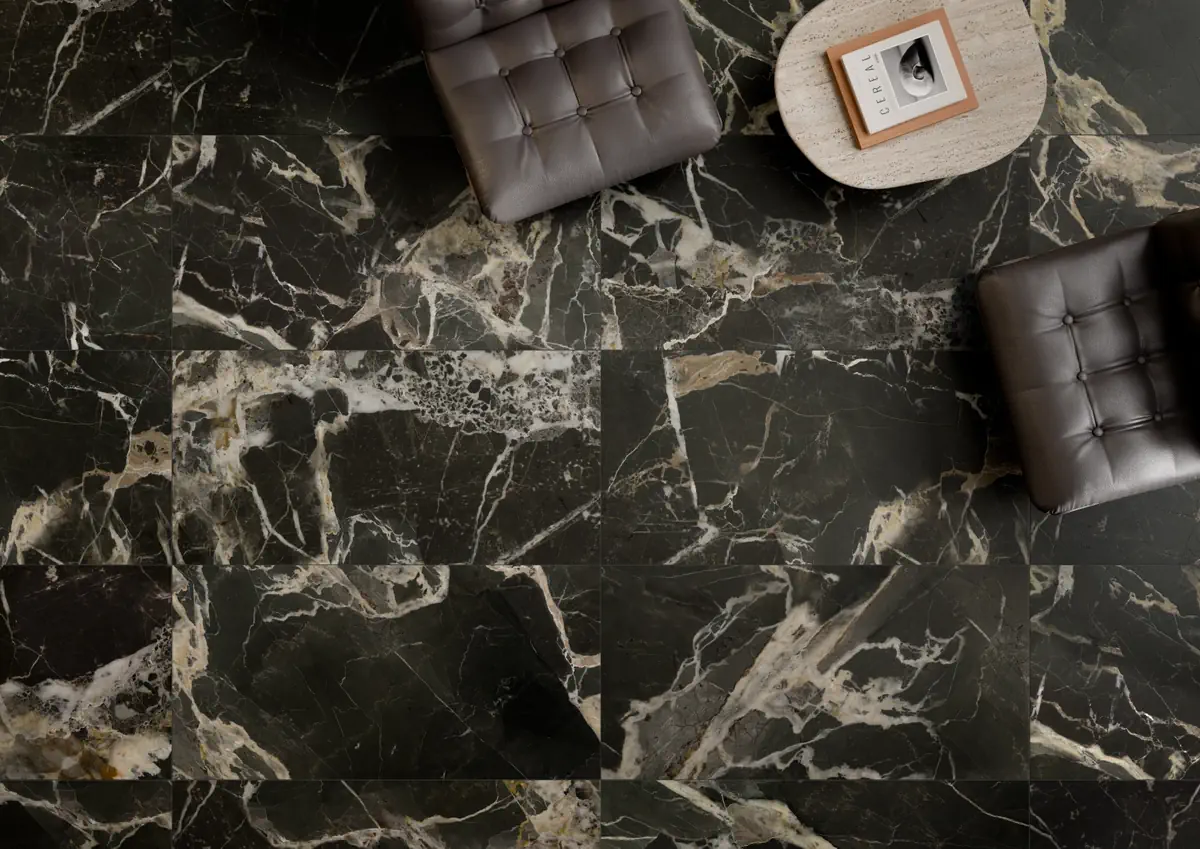 Gres La Fabbrica Ava BLACK GOLD efekt marmur - aranzacja w eleganckiej lazience