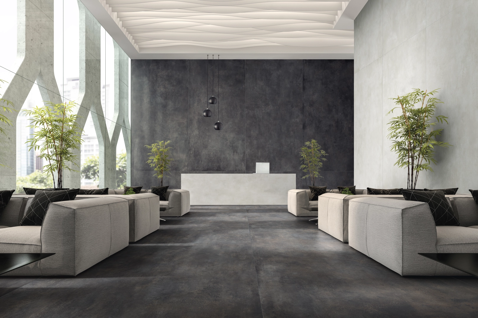 Gres La Fabbrica Ava SKYLINE efekt marmur - aranzacja w nowoczesnym salonie