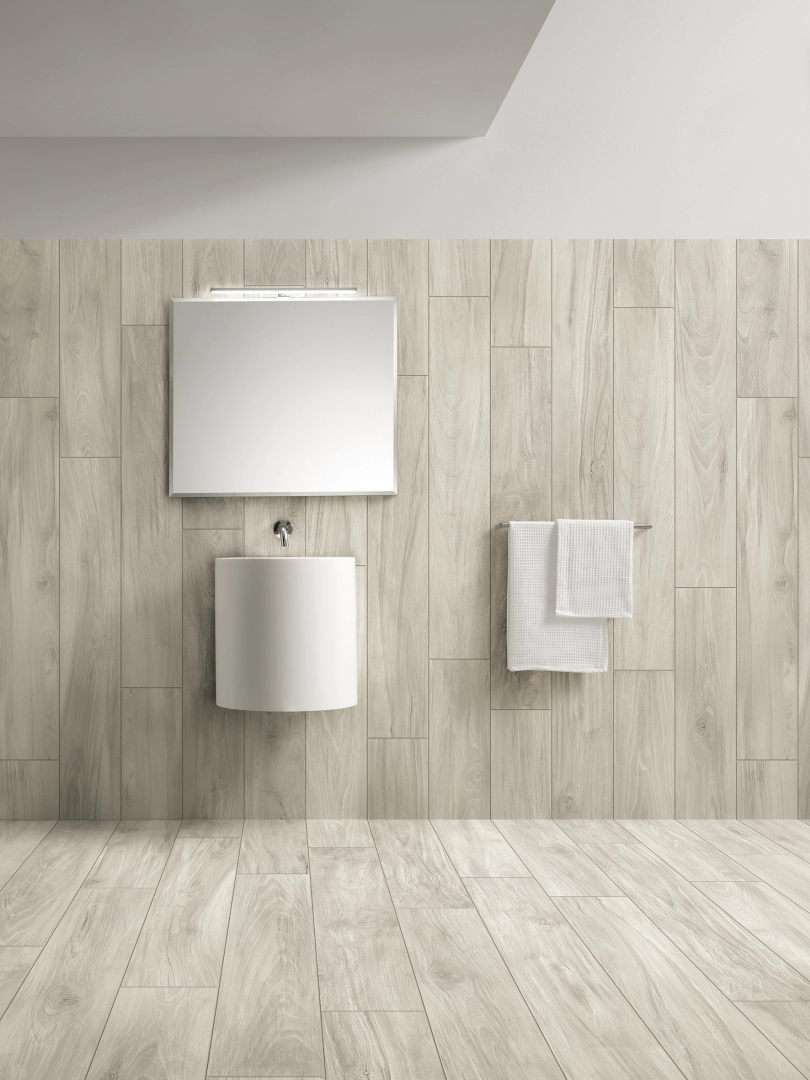 Gres La Fabbrica Ava AMAZON efekt drewno - aranzacja w eleganckiej lazience