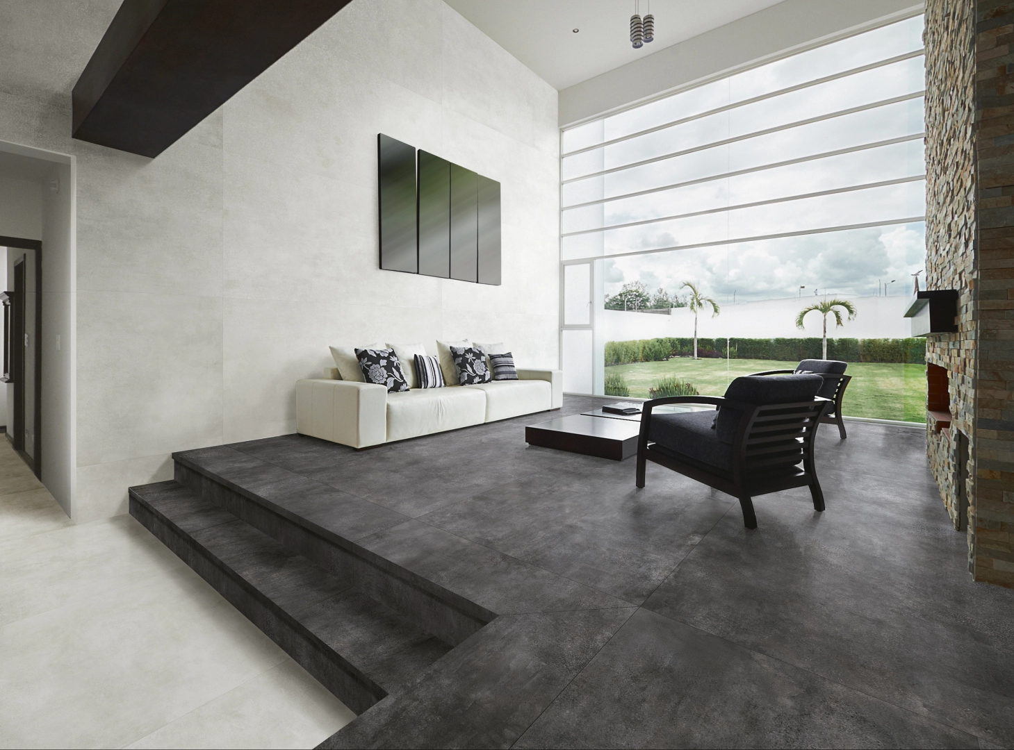 Gres La Fabbrica Ava SKYLINE efekt marmur - aranzacja w minimalistycznym wnetrzu