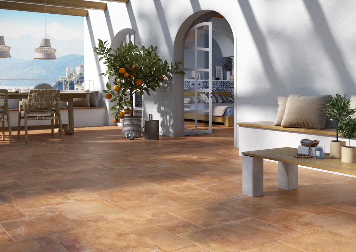 Gres La Fabbrica Ava COTTO DEL CASALE efekt kamień - aranzacja w eleganckiej lazience
