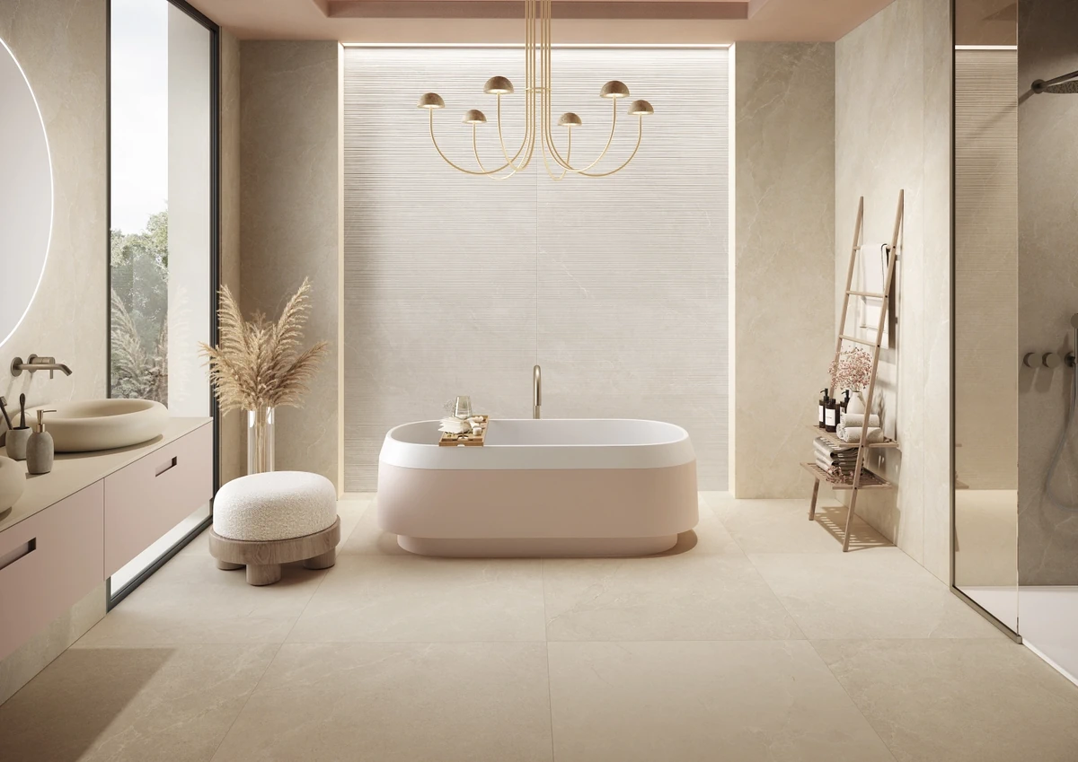 Gres La Fabbrica Ava NOBLE STONE efekt kamień - aranzacja w eleganckiej lazience