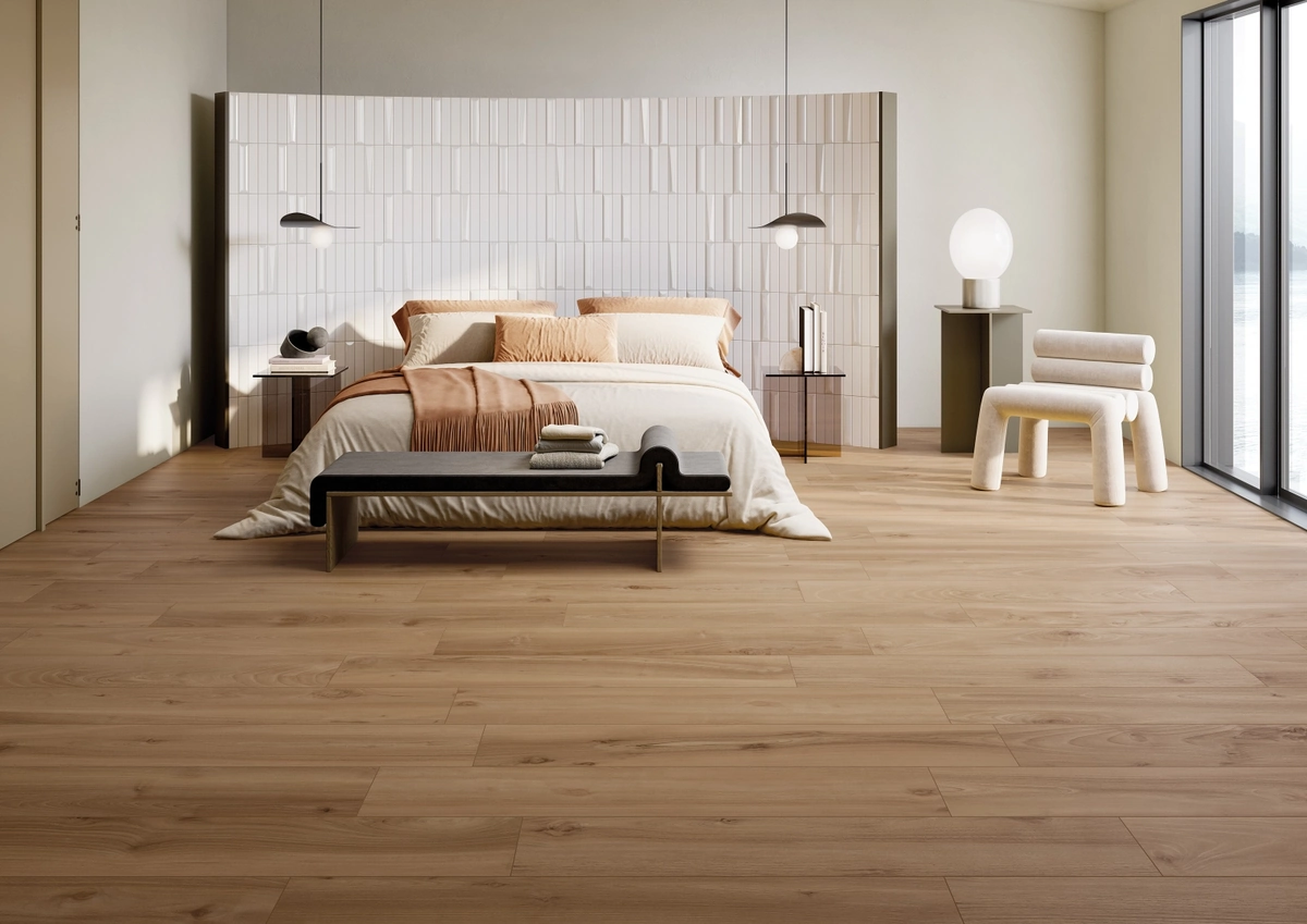 Gres La Fabbrica Ava HONEY WOOD efekt drewno, kamień - aranzacja w przy kominku