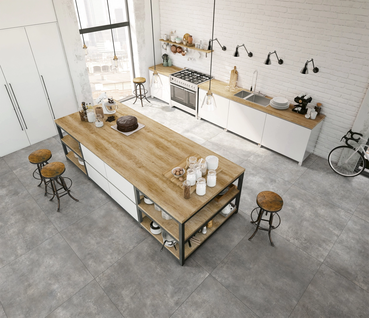 Gres La Fabbrica Ava SKYLINE efekt marmur - aranzacja w nowoczesnym salonie