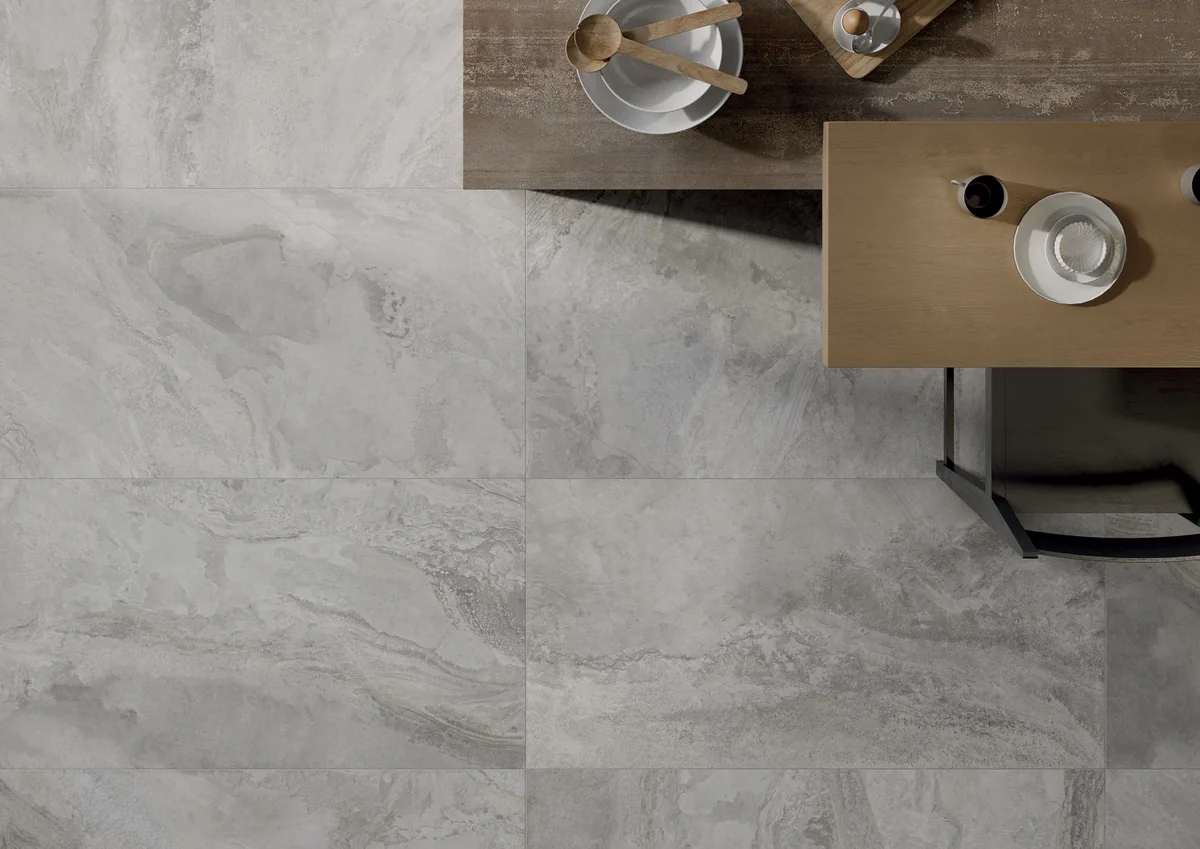 Gres La Fabbrica Ava DEEP STONE efekt kamień - aranzacja w nowoczesnym salonie