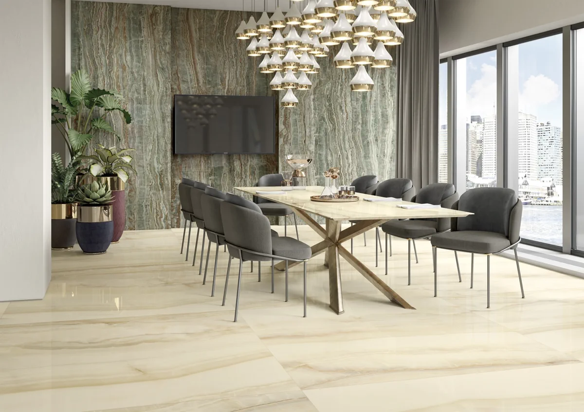 Gres La Fabbrica Ava AESTHETICA WILDE efekt marmur - aranzacja w przestronnym holu