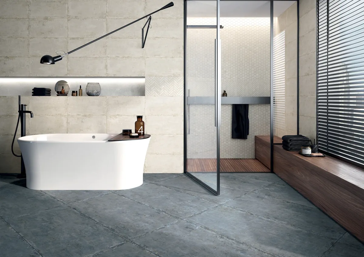 Gres La Fabbrica Ava ARTILE efekt kamień - aranzacja w eleganckiej lazience