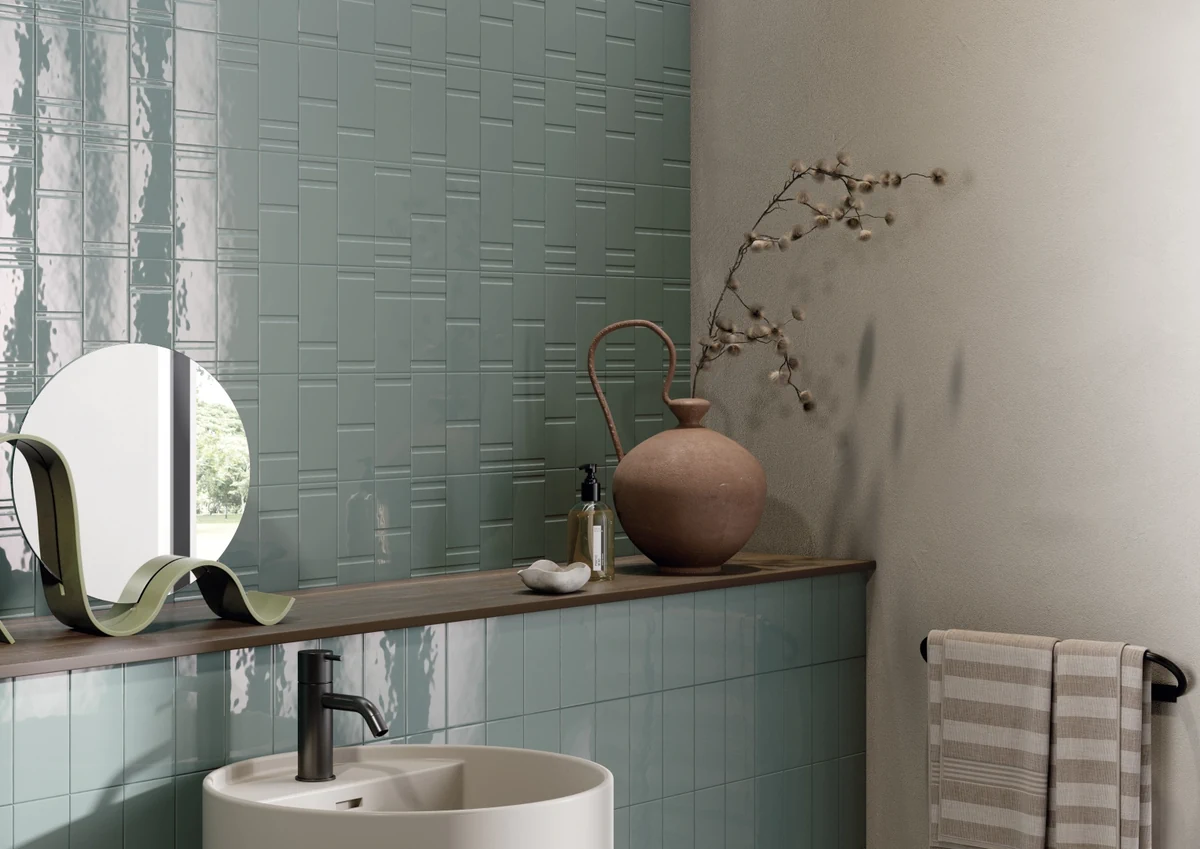 Gres La Fabbrica Ava GROOVES efekt beton - aranzacja w eleganckiej lazience