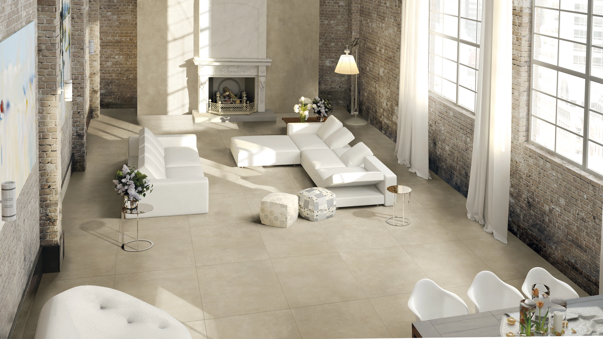 Gres La Fabbrica Ava SKYLINE efekt marmur - aranzacja w przestronnym holu