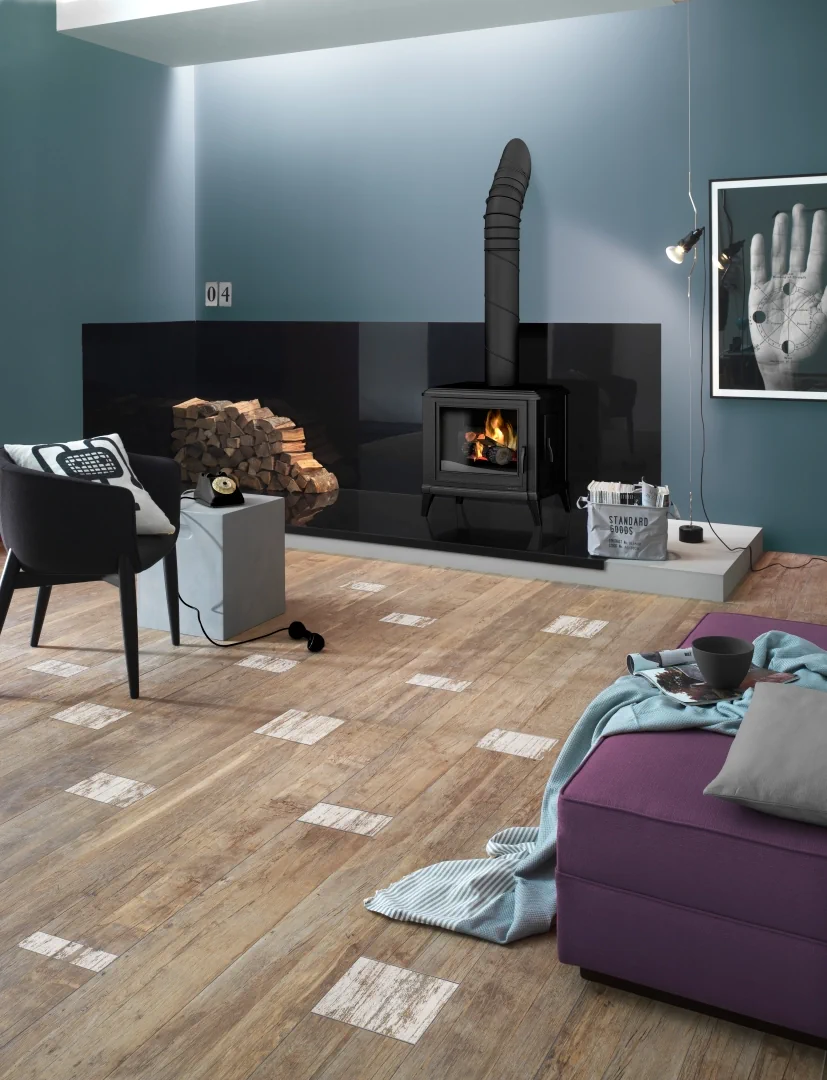 Gres Lea BIO RECOVER efekt drewno - aranzacja w minimalistycznym wnetrzu