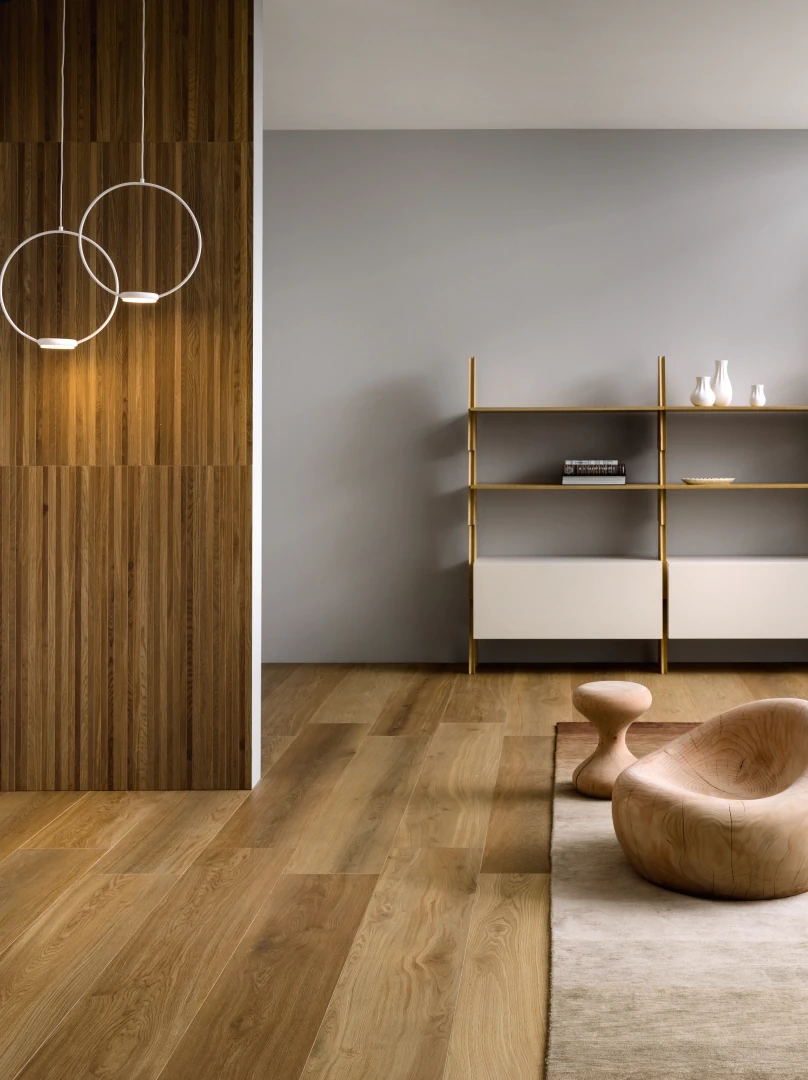 Gres Lea BIO SELECT efekt drewno - aranzacja w minimalistycznym wnetrzu