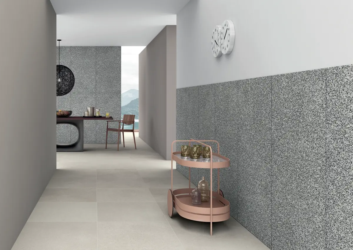 Gres Lea MASTERPIECE efekt kamień - aranzacja w nowoczesnym salonie