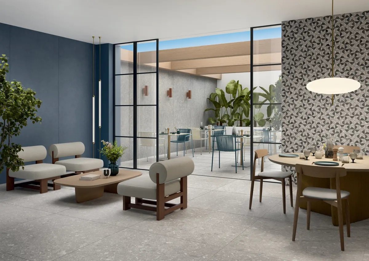 Gres Lea SIDE STONE efekt marmur - aranzacja w elewacji domu