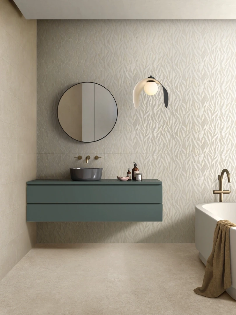 Gres Marazzi ROOM WALL efekt kamień - aranzacja w eleganckiej lazience