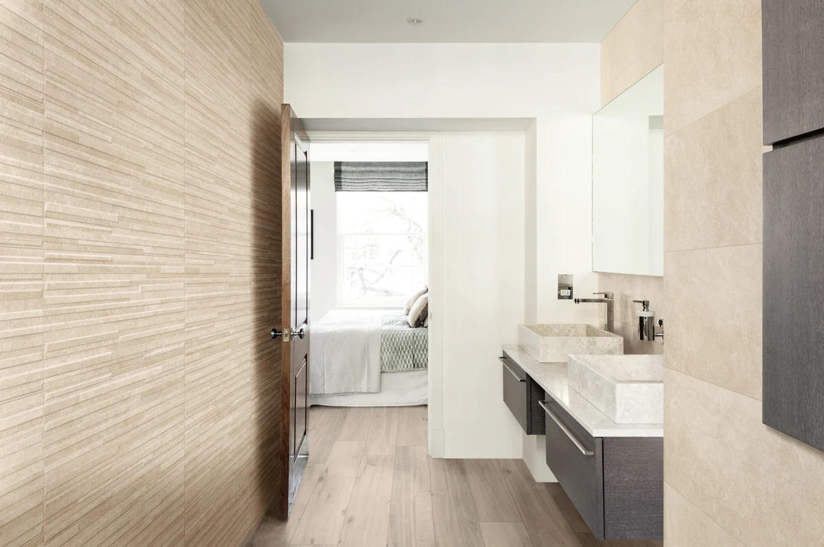 Gres Marazzi DOVER efekt kamień - aranzacja w eleganckiej lazience