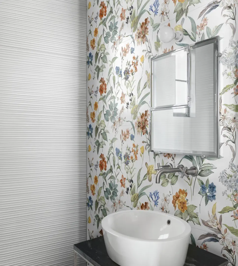 Gres Marazzi WHITE DECO efekt kolor - aranzacja w eleganckiej lazience