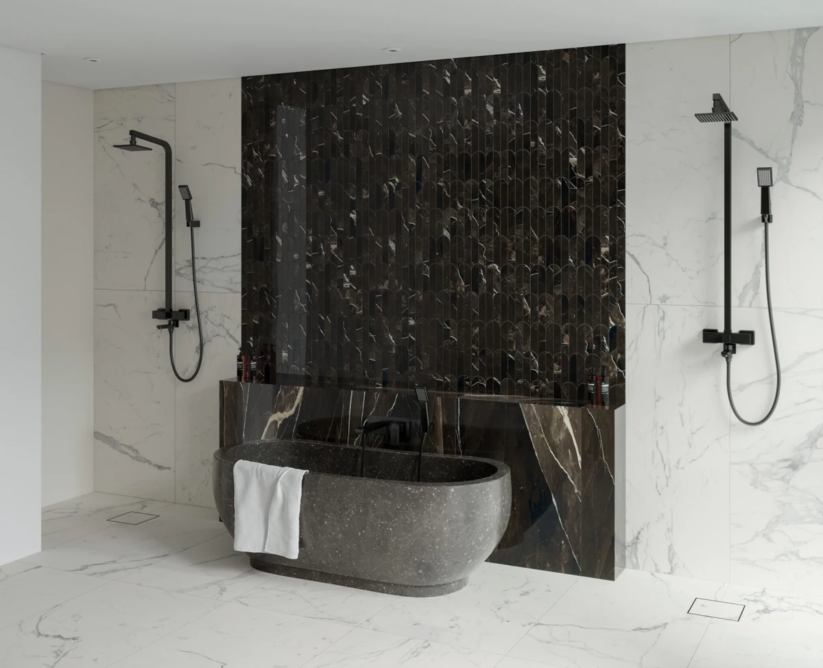 Gres Marazzi ALLMARBLE efekt marmur - aranzacja w elewacji domu