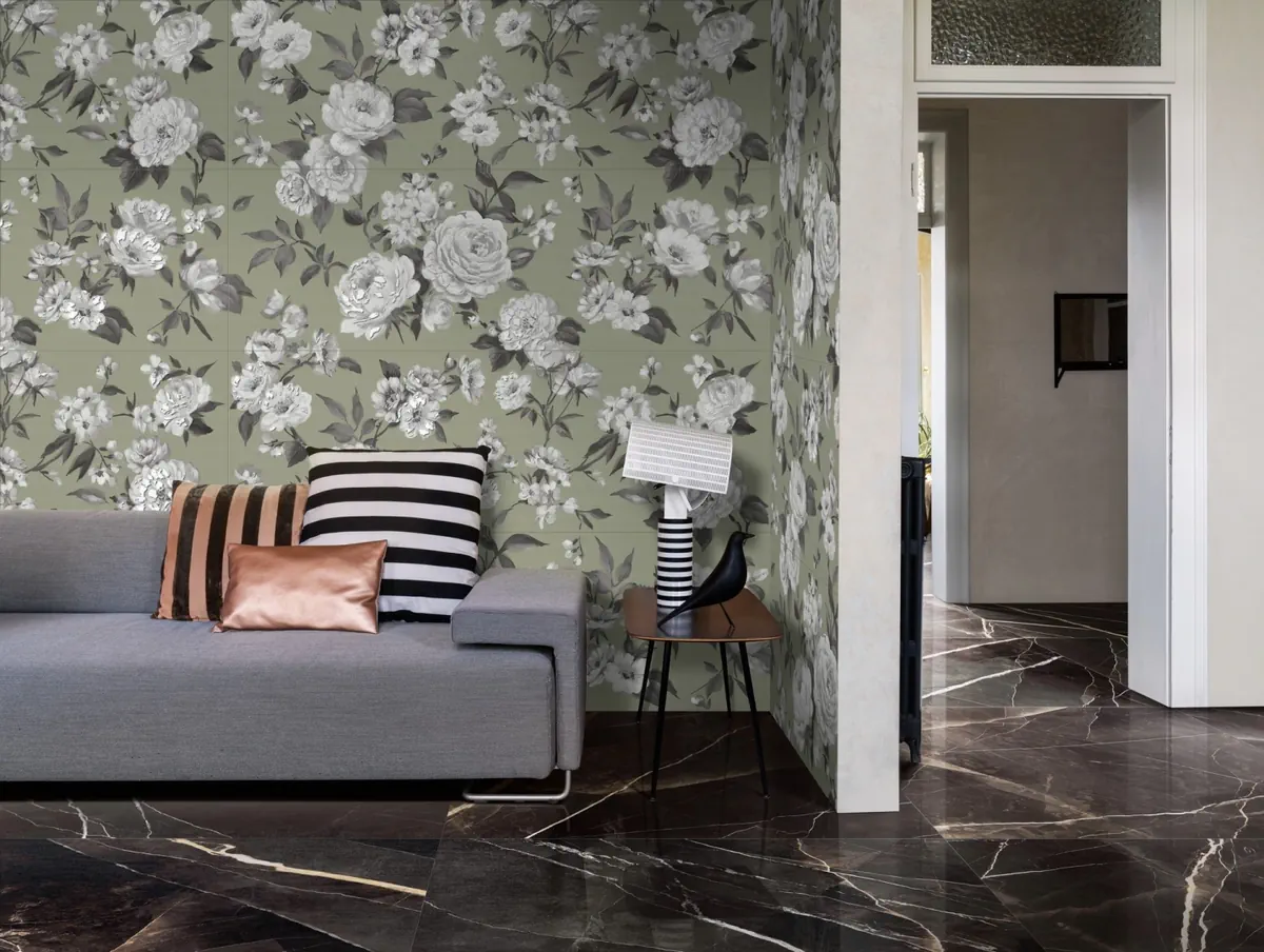 Gres Marazzi WHITE DECO efekt kolor - aranzacja w przestronnym holu