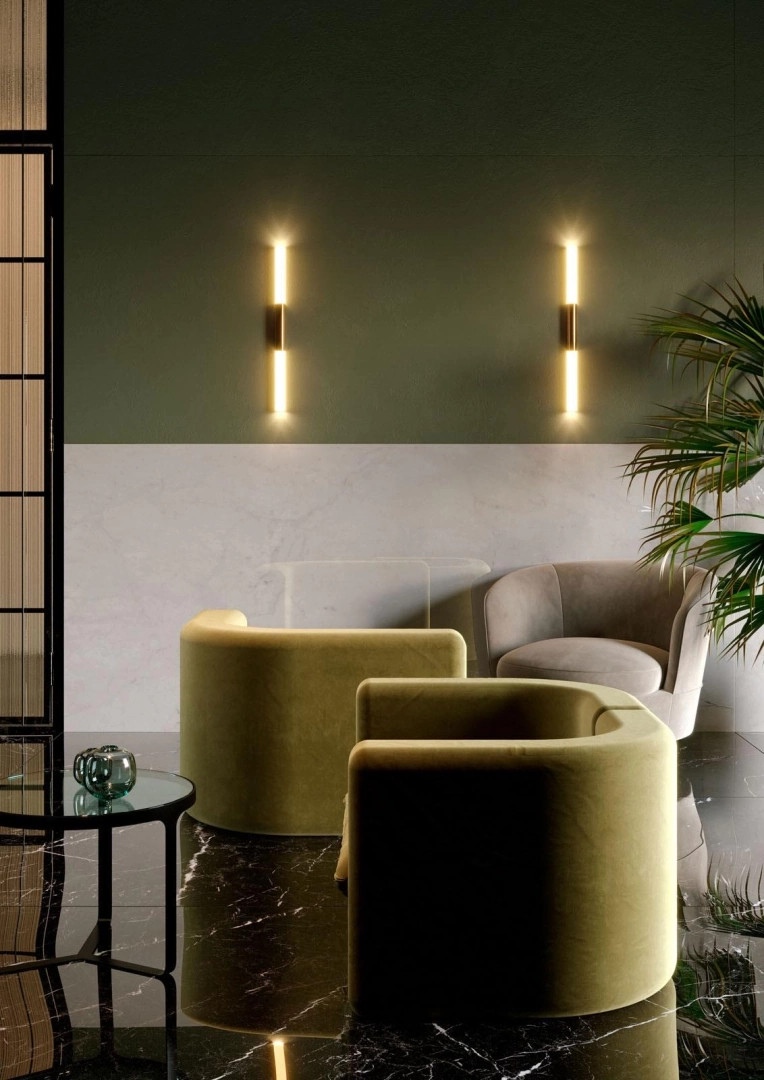 Gres Marazzi GRANDE RESIN LOOK efekt żywica - aranzacja w nowoczesnym salonie