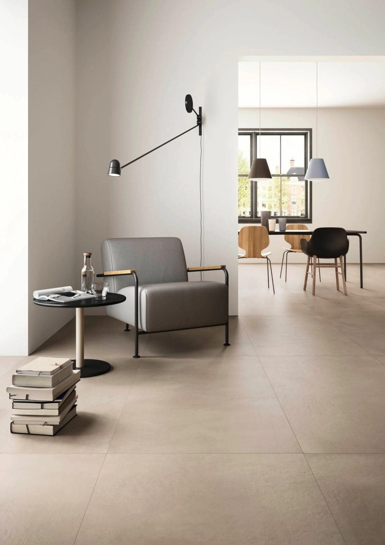 Gres Marazzi POWDER efekt beton - aranzacja w minimalistycznym wnetrzu