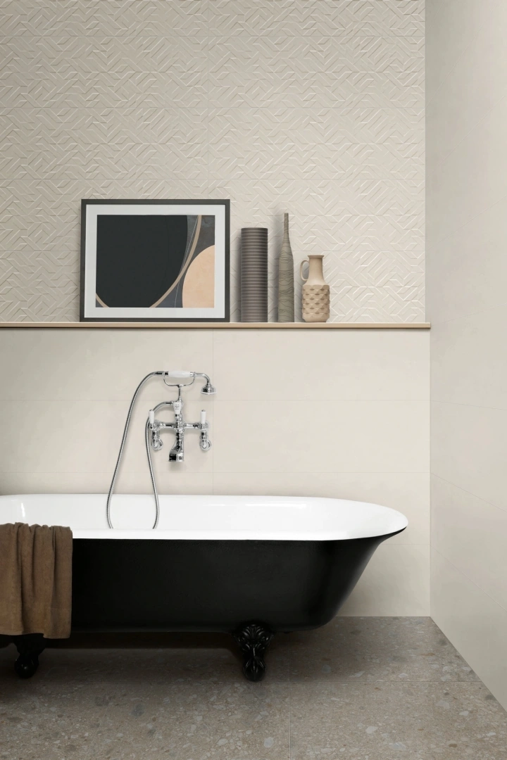 Gres Marazzi RACCONTI efekt kamień - aranzacja w eleganckiej lazience