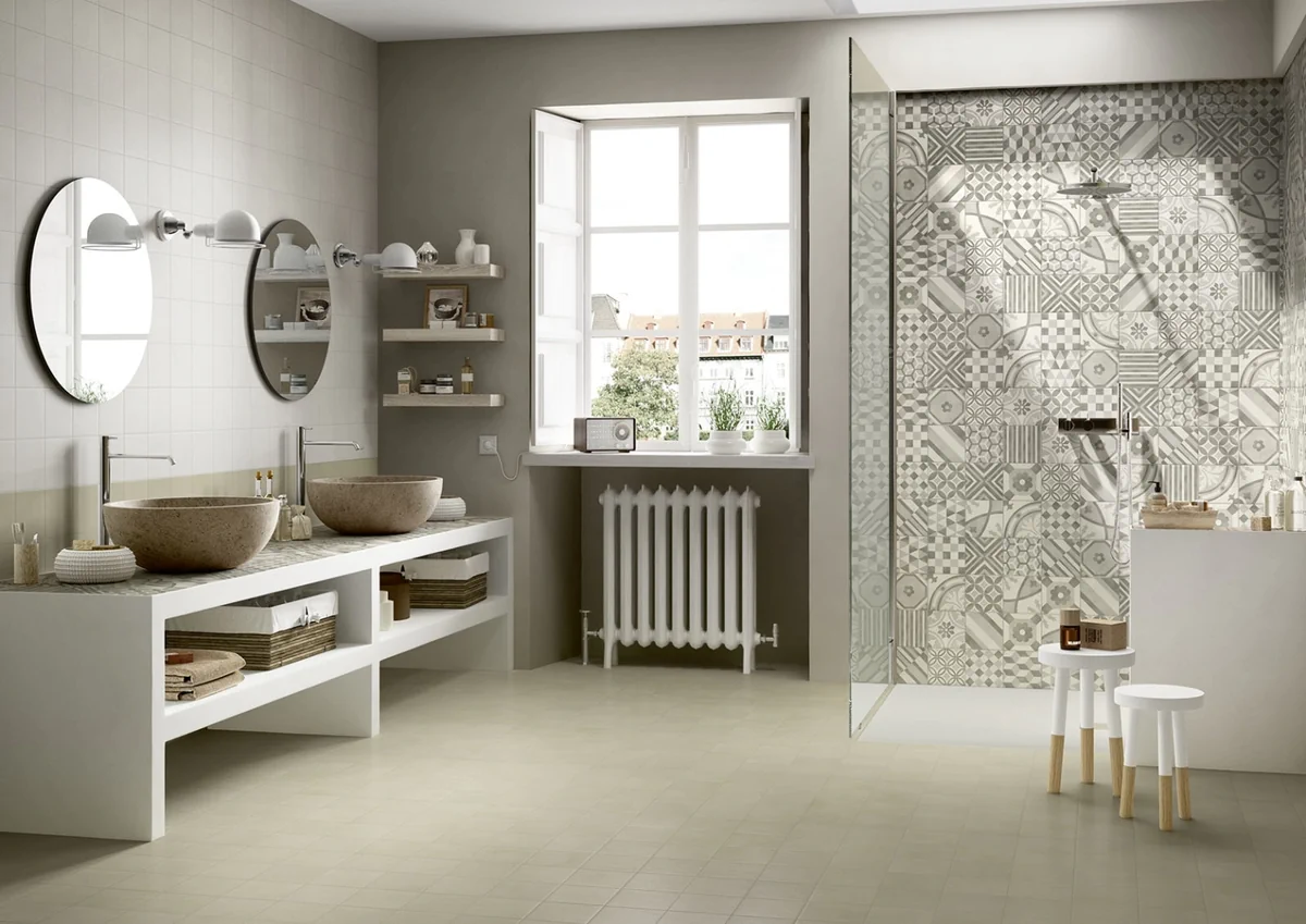 Gres Marazzi BLOCK efekt beton - aranzacja w nowoczesnym salonie