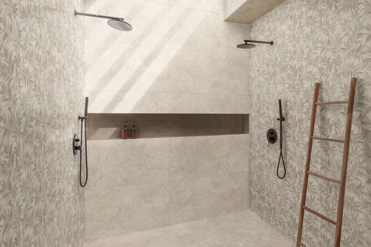 Gres Marazzi LIMESTONE WALL efekt beton - aranzacja w eleganckiej lazience
