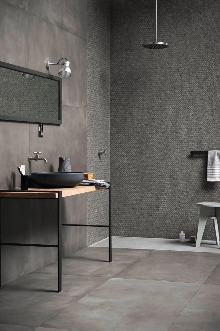 Gres Marazzi POWDER efekt beton - aranzacja w minimalistycznym wnetrzu