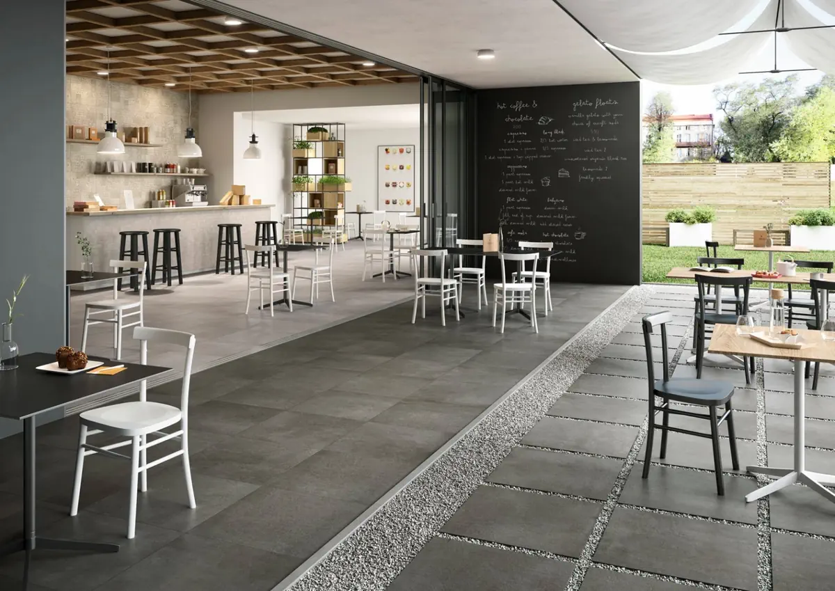Gres Marazzi PLASTER efekt beton - aranzacja w eleganckiej lazience