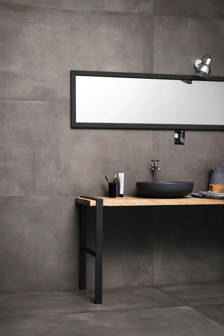 Gres Marazzi POWDER efekt beton - aranzacja w elewacji domu