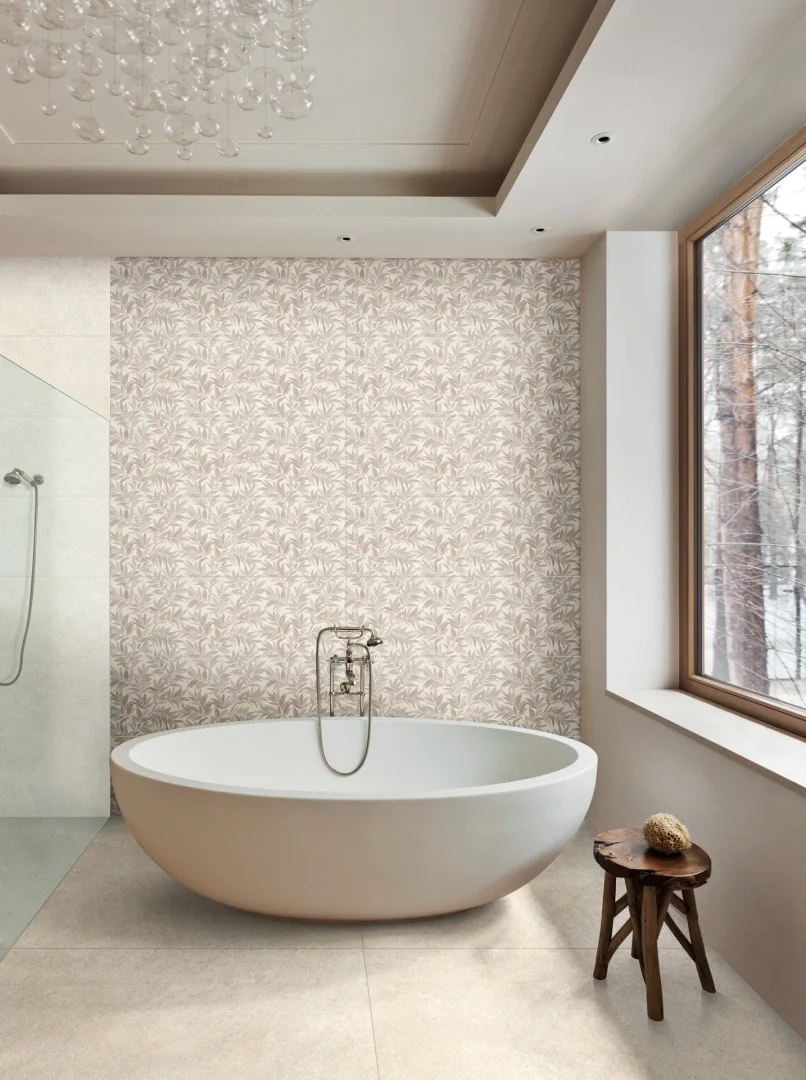 Gres Marazzi LIMESTONE WALL efekt beton - aranzacja w przestronnym holu