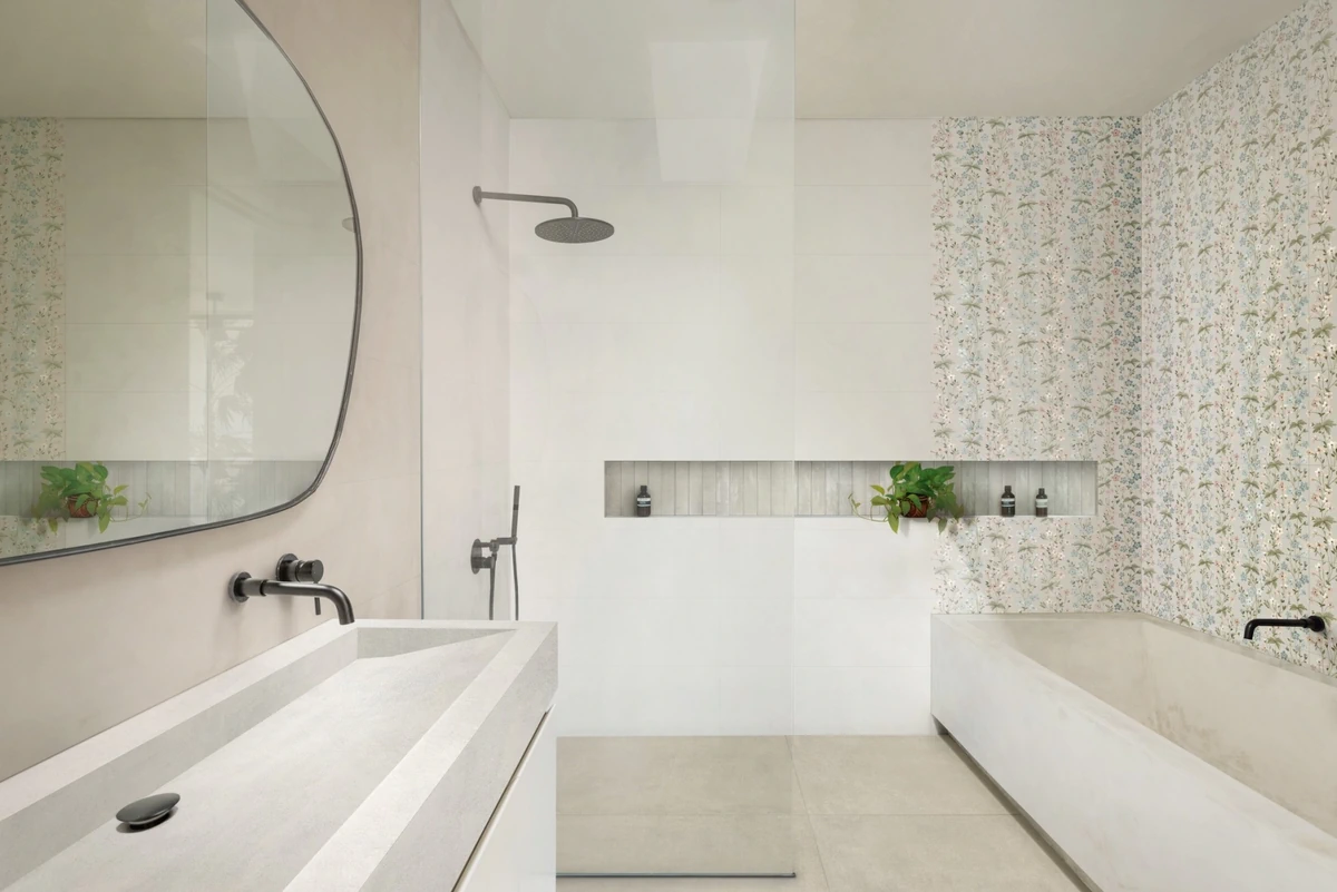 Gres Marazzi FLORA efekt kolor - aranzacja w eleganckiej lazience
