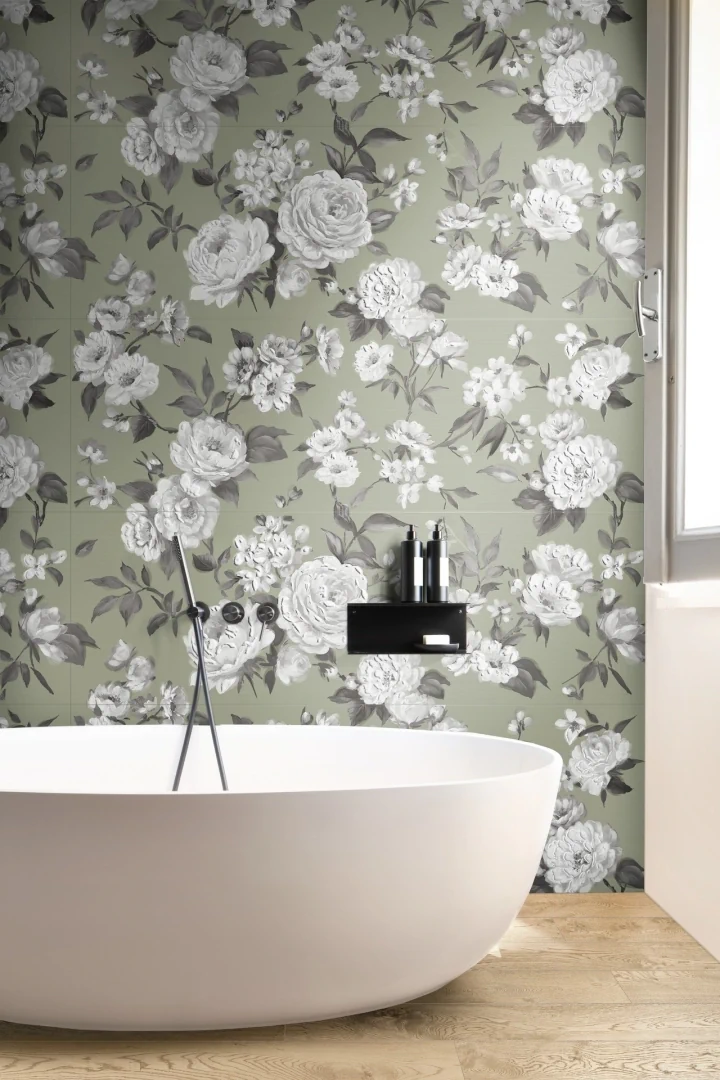 Gres Marazzi WHITE DECO efekt kolor - aranzacja w strefie dziennej z duzymi przeszkleniami
