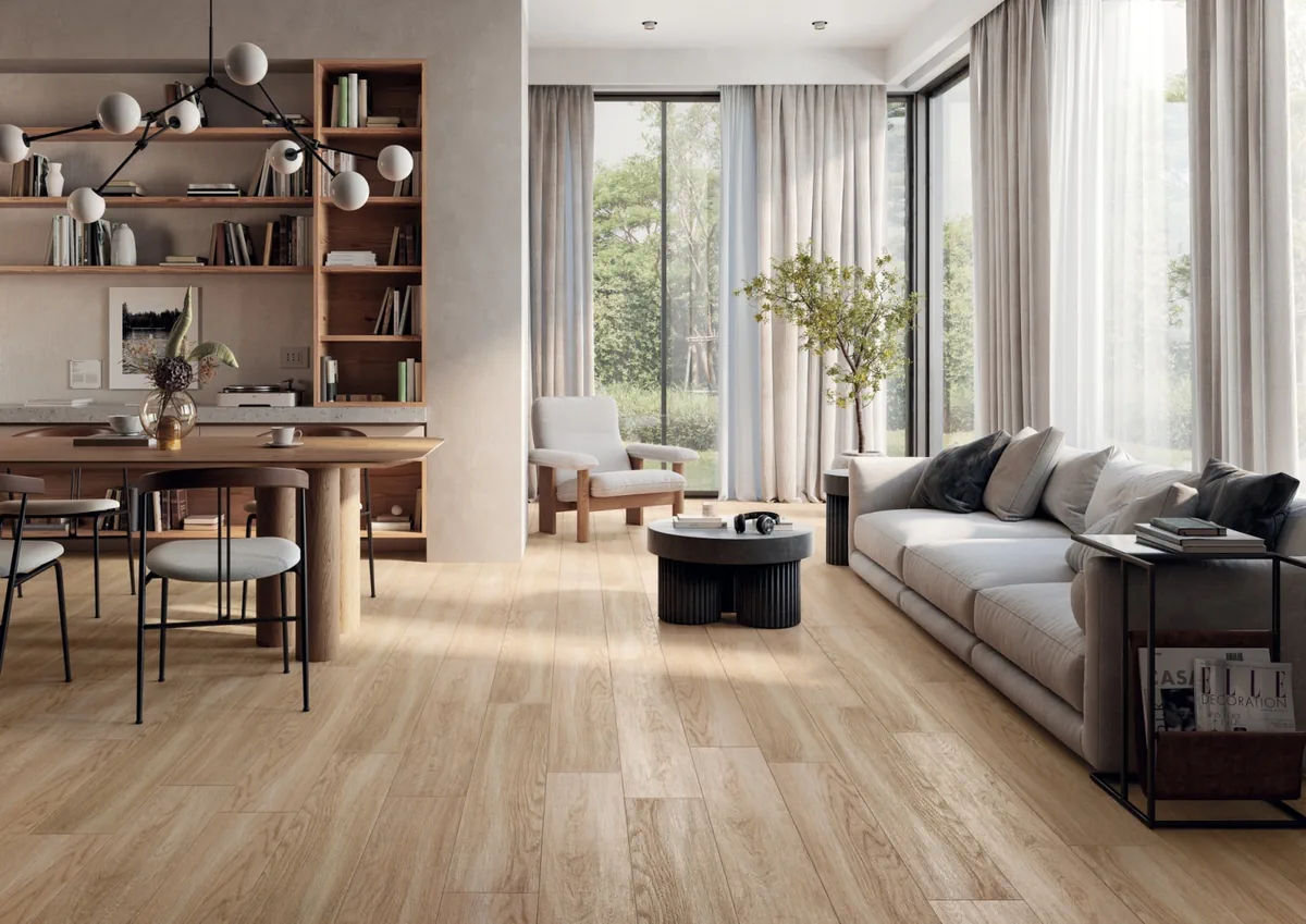 Gres Mirage SIGNATURE efekt drewno - aranzacja w eleganckiej lazience