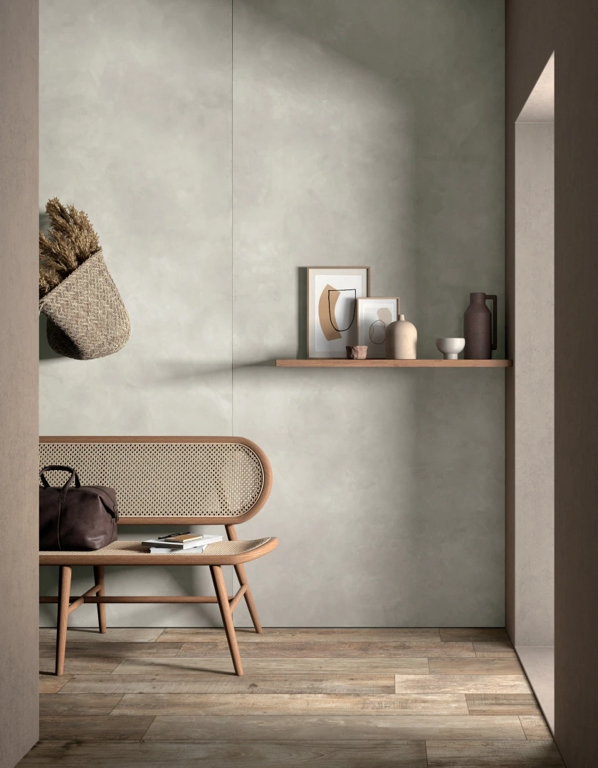 Gres Mirage CLAY efekt beton - aranzacja w minimalistycznym wnetrzu
