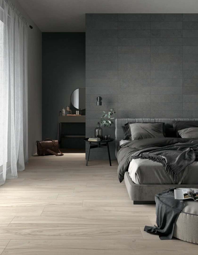 Gres Mirage JURUPA efekt drewno - aranzacja w eleganckiej lazience