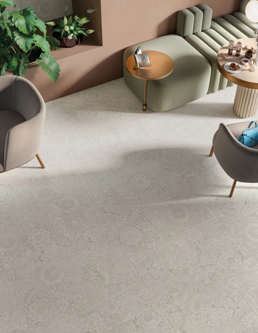 Gres Mirage VICEVERSA efekt terrazzo, kamień - aranzacja w eleganckiej lazience