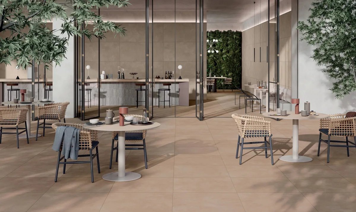 Gres Mirage GLOCAL efekt beton - aranzacja w minimalistycznym wnetrzu