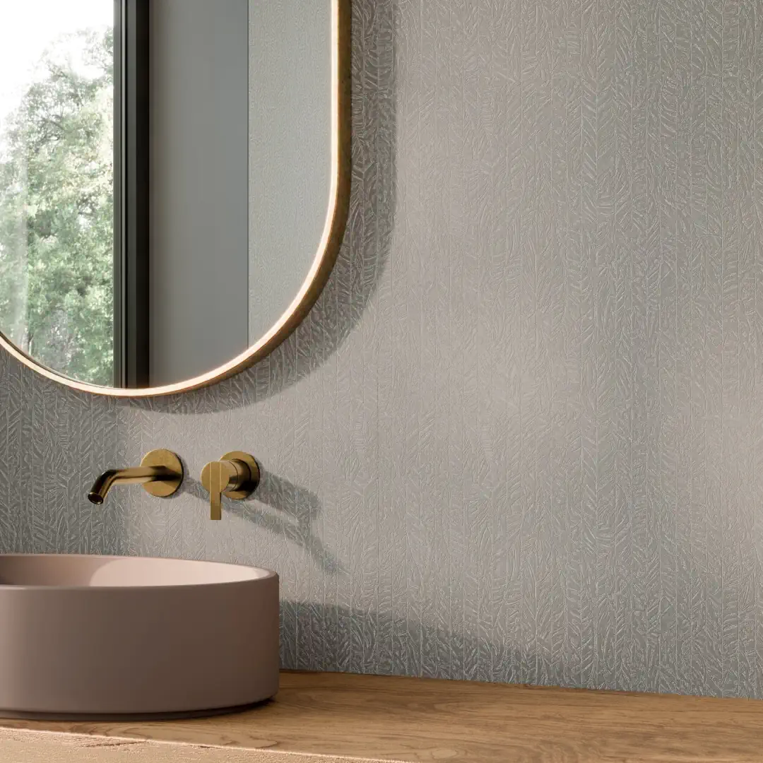 Gres Mirage PLUMAGE efekt kolor - aranzacja w eleganckiej lazience